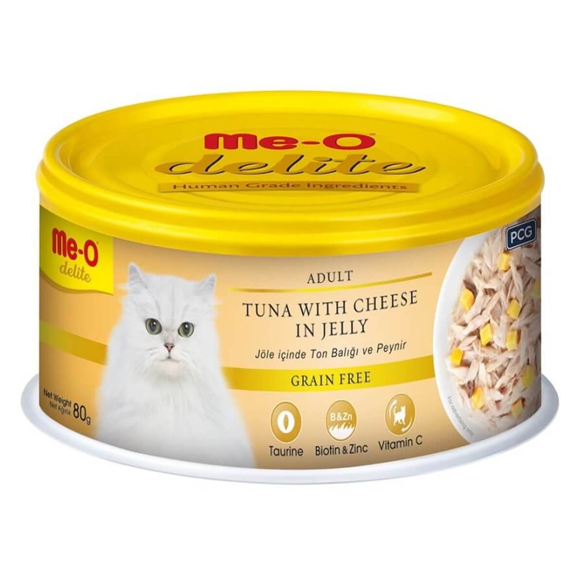 Me-O Delite Tahılsız Ton Balıklı & Peynirli Kedi Konserve Maması 80 Gr