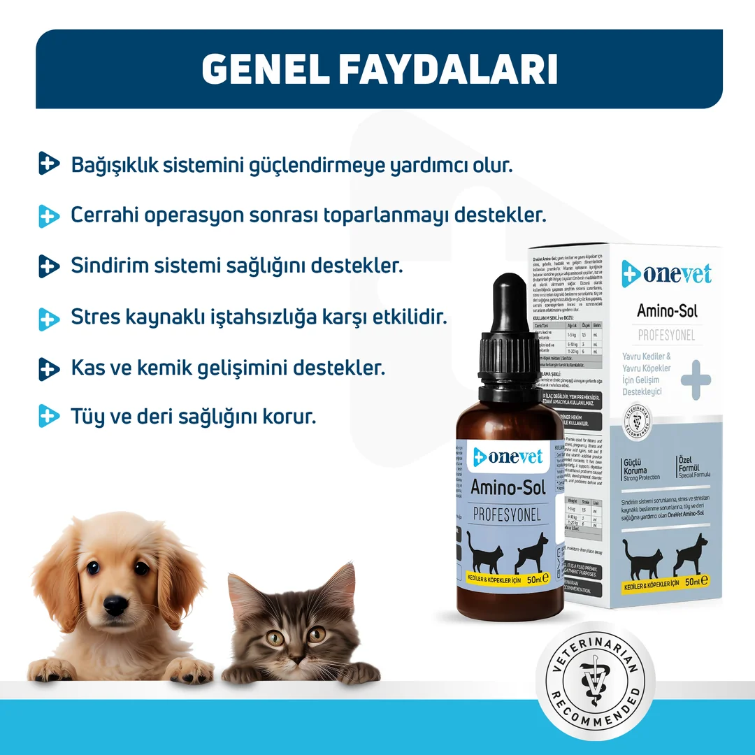 OneVet Amino-Sol Yavru Kedi ve Köpekler İçin Gelişim Destekleyici Damla - Görsel 3