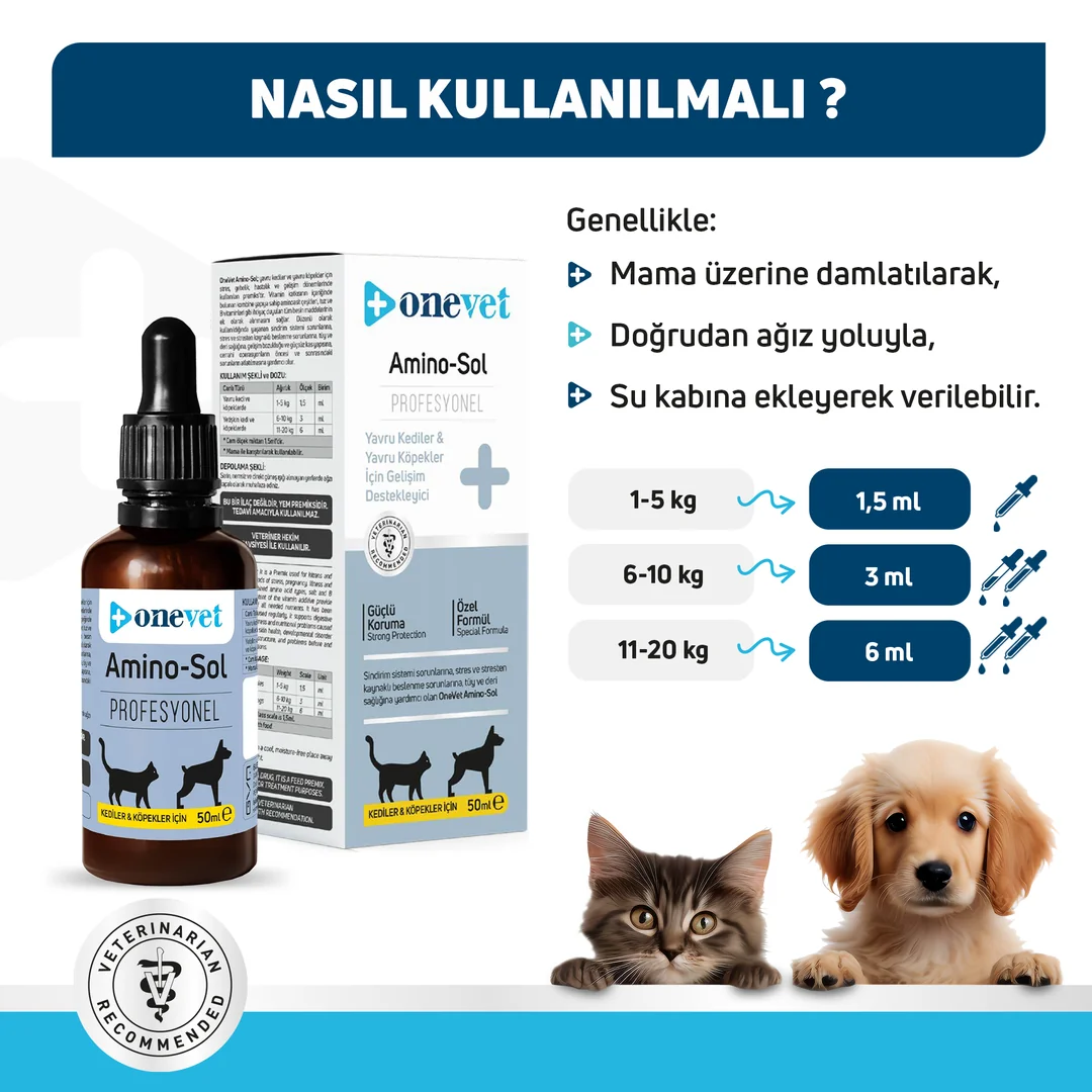 OneVet Amino-Sol Yavru Kedi ve Köpekler İçin Gelişim Destekleyici Damla - Görsel 5