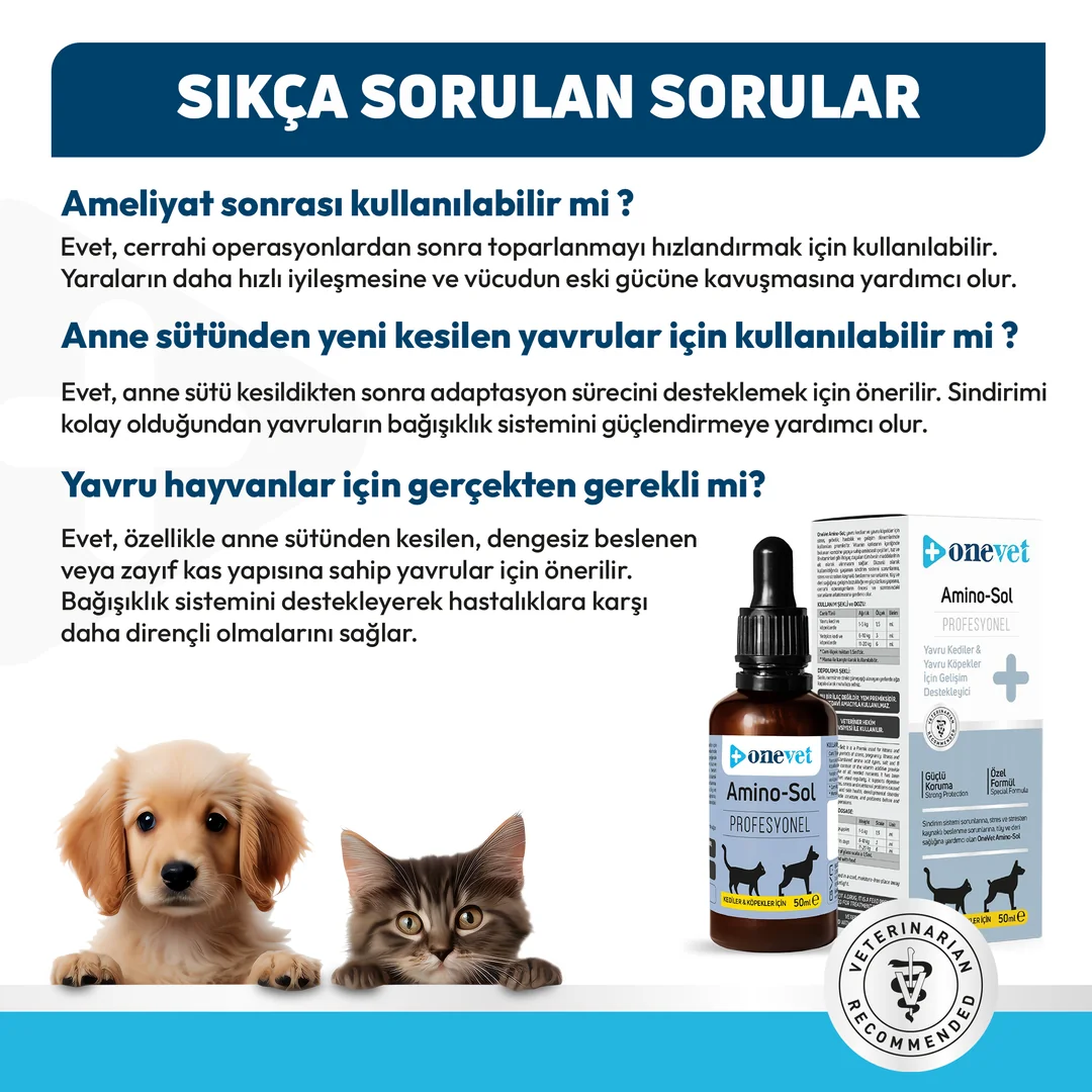 OneVet Amino-Sol Yavru Kedi ve Köpekler İçin Gelişim Destekleyici Damla - Görsel 8