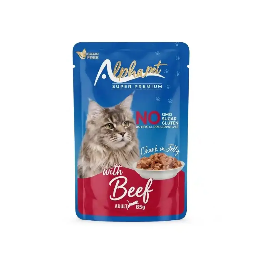 Alphapet Jöleli Parça Etli Biftekli Yetişkin Kedi Yaş Maması 85 Gr x 24 Adet