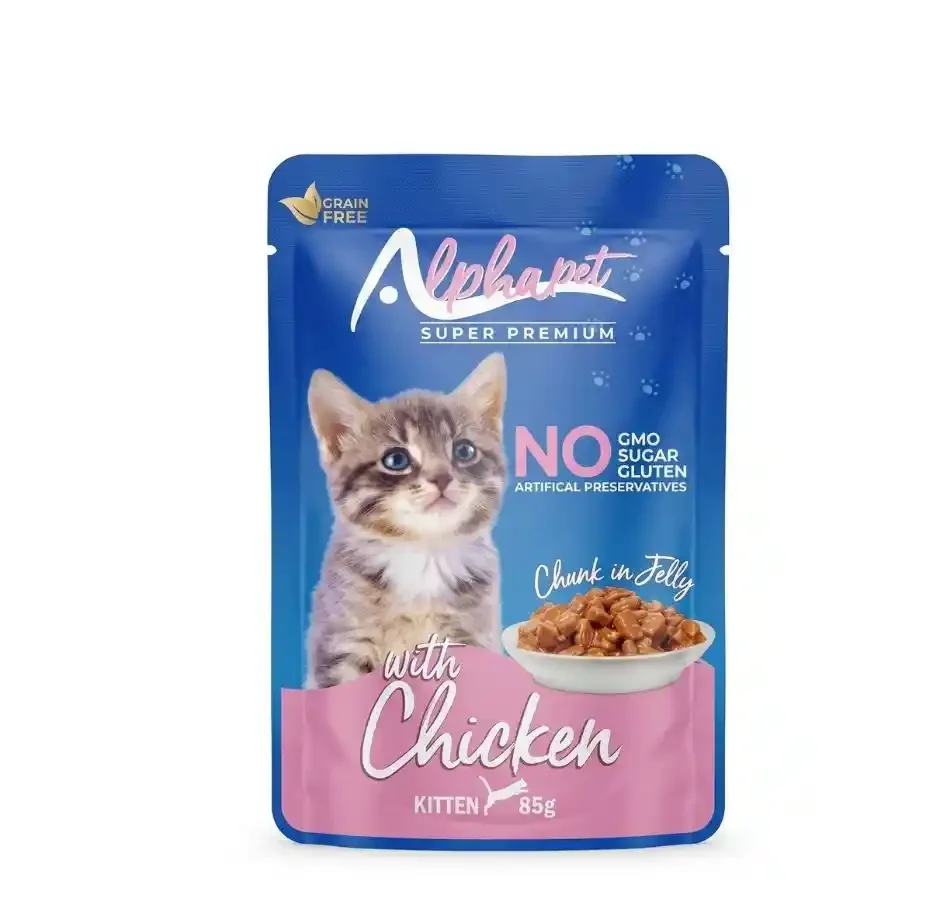 Tahılsız yavru kedi maması – Alphapet tavuklu 85 gr pouch ön yüz