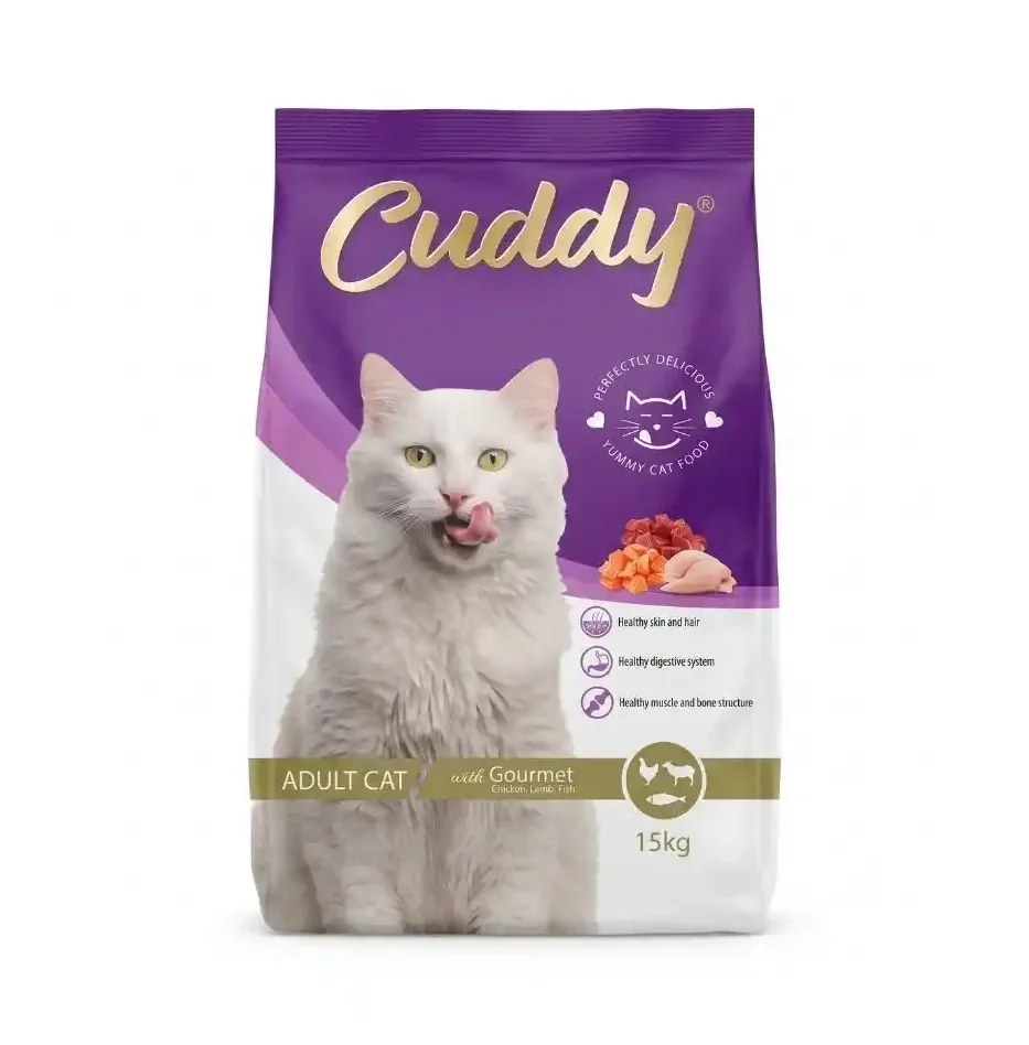 Cuddy kedi maması – Gourmet tavuk kuzu balıklı yetişkin kuru mama 15 kg çuval