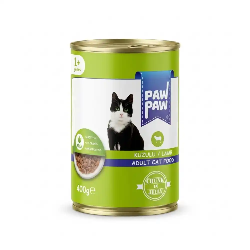 Kuzulu kedi konservesi – Paw Paw parça etli jöleli yetişkin kedi maması 400 gr konserve