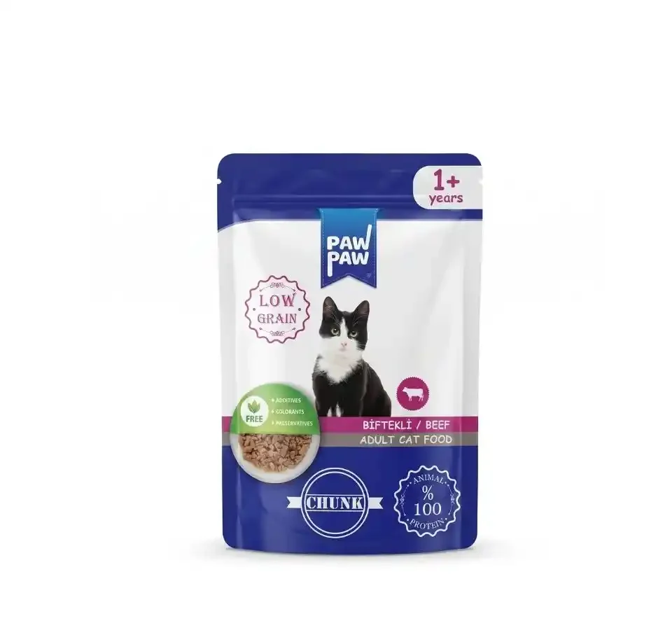 Paw Paw Pouch Parça Etli Biftekli Yetişkin Kedi Yaş Maması 85 Gr x 24 Adet