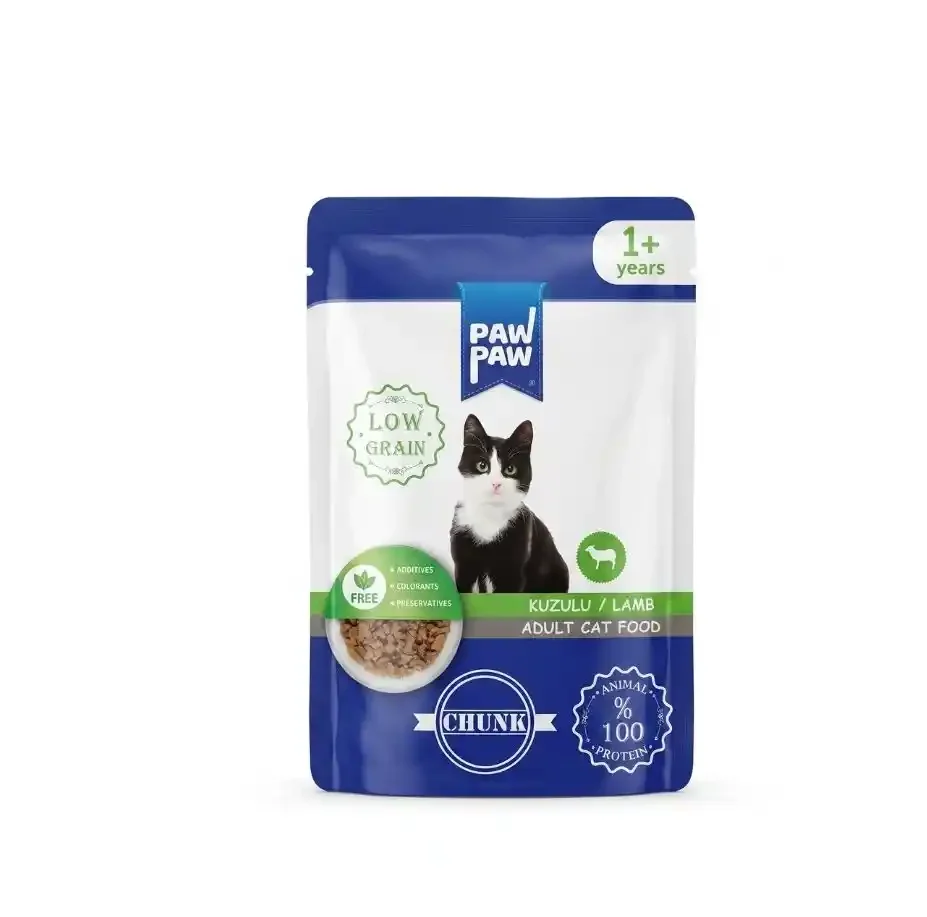 Paw Paw Pouch Parça Etli Kuzulu Yetişkin Kedi Yaş Maması 85 Gr x 24 Adet
