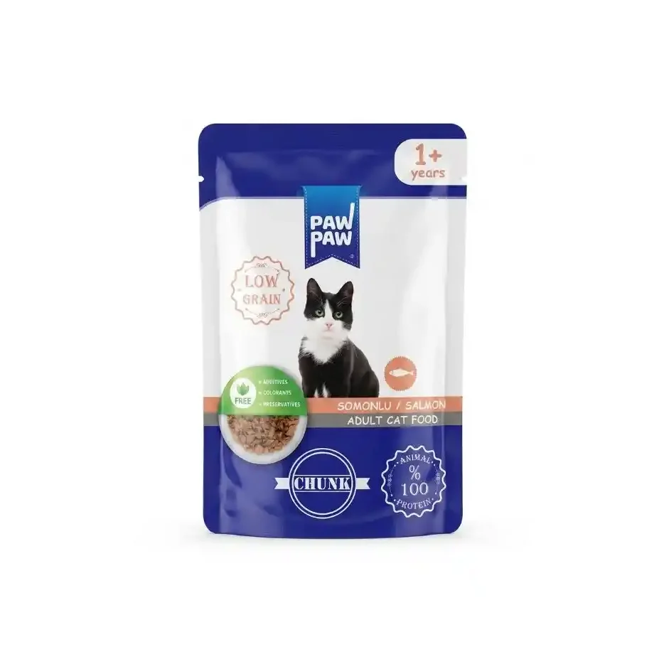 Paw Paw Pouch Parça Etli Somonlu Yetişkin Kedi Yaş Maması 85 Gr x 24 Adet