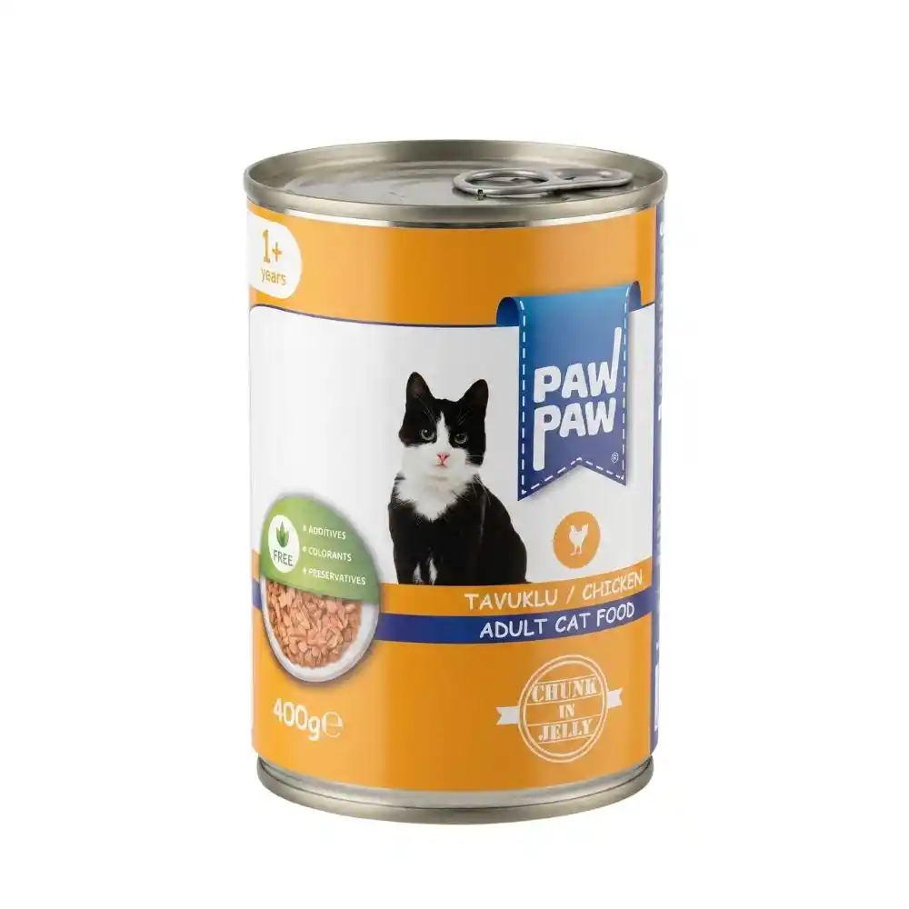 Tavuklu kedi konservesi – Paw Paw parça etli jöleli yetişkin kedi maması 400 gr konserve